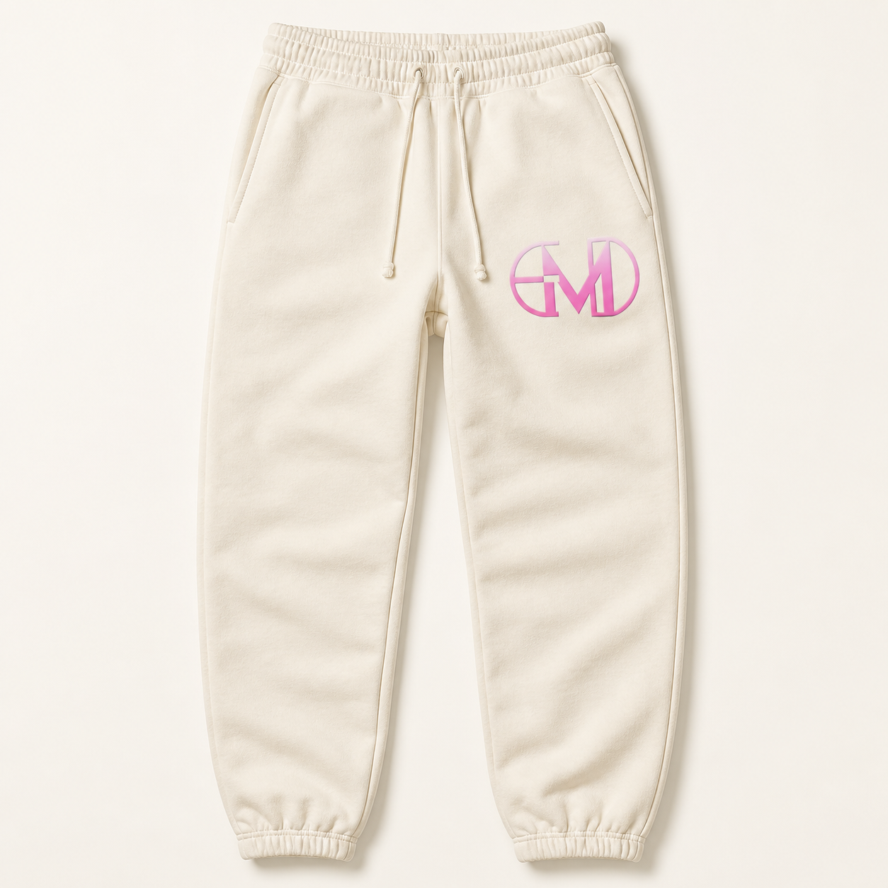 Calca Moletom Emerald - EMD Monograma Rosa - Branco